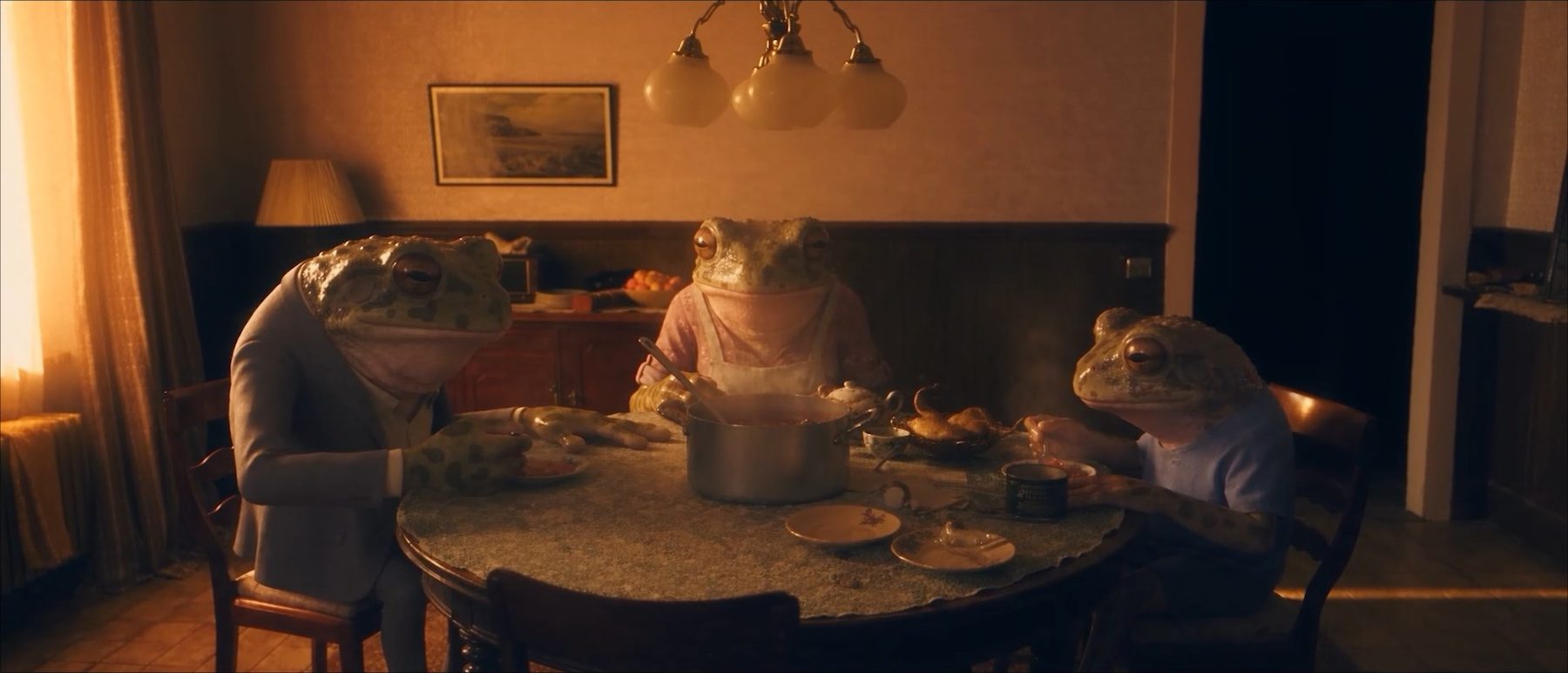 Full Time — the frog family around the dinner table