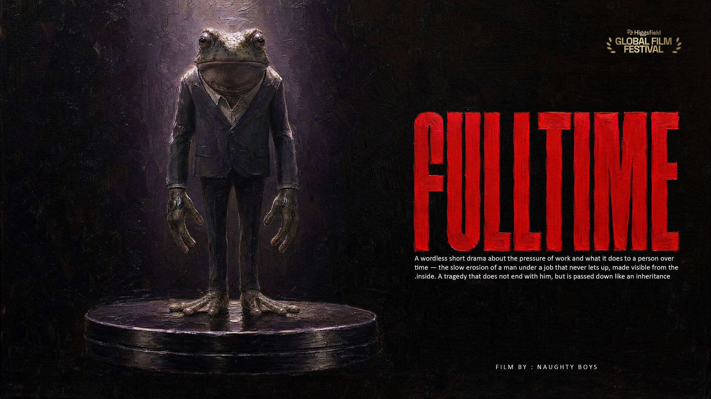 Full Time — festival poster: a frog in a suit on a plinth beside the word FULLTIME in red